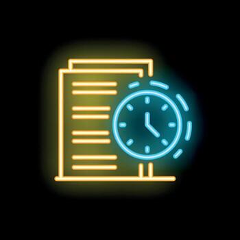 neón firmar representando hora administración con reloj y documentos vector