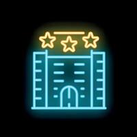 Neon icon of a three stars hotel building with glowing windows and door vector