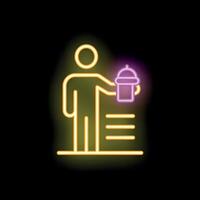 Neon sign of a waiter holding a covered dessert tray and a menu vector