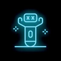 Neon blue sex toy vibrator with xx symbol on displaying on the shelf vector