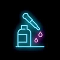 Neon icon of a pipette dropping essential oil into a bottle vector