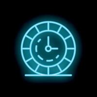 Blue neon clock showing time passing on black background vector