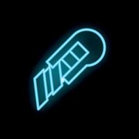 Glowing neon icon of utility knife on black background representing construction tools vector