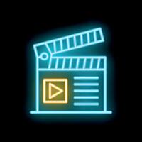 Neon movie clapperboard glowing on black background vector