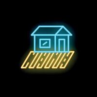 Neon sign depicting a small house standing on a plot of land vector
