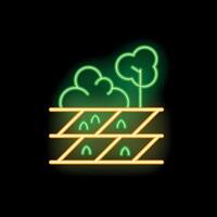 Neon sign of a green roof with bushes and tree growing on top of building vector