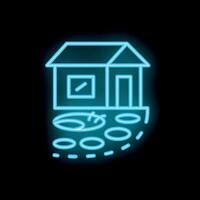 Neon sign of a house built on a shaky foundation with cracks appearing under the structure vector