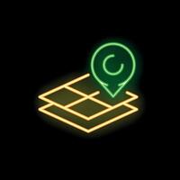 Glowing green location pin is marking a spot on a yellow map vector
