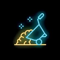 Neon sign of wheelbarrow carrying a brain representing innovative ideas vector