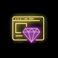 Neon sign of internet browser window displaying a big purple diamond vector