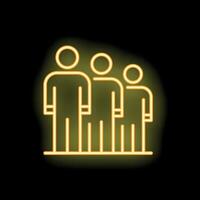 Neon icon of three people standing together forming a team vector