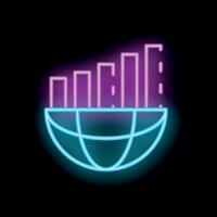 Neon icon of growing bar chart on half earth globe vector