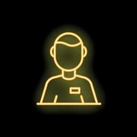 Neon icon of a man wearing a name tag standing behind a counter vector