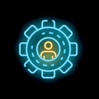 Neon icon of person inside gear for human resources concept vector