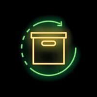 Neon sign representing circular economy with cardboard box rotating vector