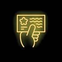Neon sign of a hand holding a card with a star on it vector