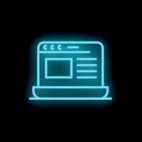 Blue neon laptop showing web design interface on black background vector