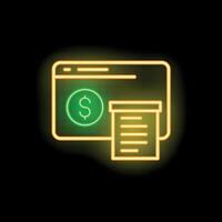Neon icon of online payment system showing dollar sign and receipt vector
