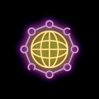 Neon sign showing global network with connections around the world vector
