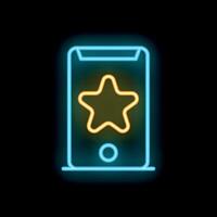 Neon smartphone showing a star for rating and feedback vector