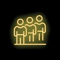 Neon icon of three people standing together in a row vector