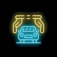 Neon icon of automatic car wash system cleaning vehicle vector