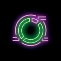 Neon sign showing an empty pie chart with green and purple lights vector