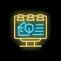 Neon icon of home security system advertising on billboard vector