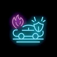Neon style icon representing car total loss insurance coverage vector