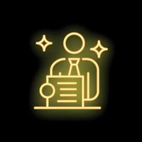 Businessman making a speech at a conference with neon light effect vector