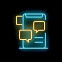 Neon icon of smartphone with speech bubbles showing online communication vector
