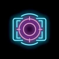 Neon camera icon focusing on target audience with crosshair symbol vector