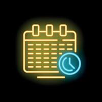 Neon icon of calendar showing time management concept vector