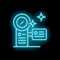 Neon camera shining on black background vector