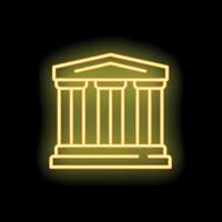 Neon yellow parthenon icon glowing on black background vector