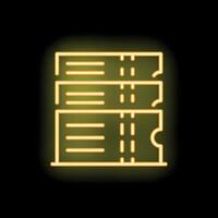 Glowing neon line stack of tickets icon on black background vector