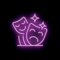 Neon sign representing comedy and tragedy with a happy and sad theatrical mask vector