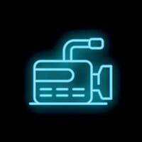 Blue neon camera broadcasting live on black background vector