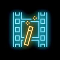 Neon icon of magic wand creating movie frame with sparkling light effect vector