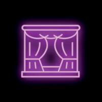 Neon sign representing stage with closed curtain on black background vector