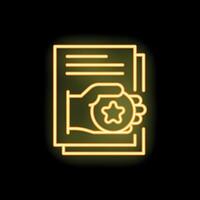 Hand holding star with documents in neon style vector