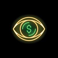 Neon sign representing eye focusing on money making goal vector