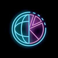 Neon sign representing global market share analysis with pie chart and globe icon vector
