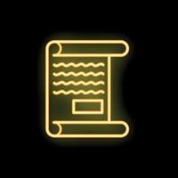 Neon sign illustrating an ancient scroll with glowing lines on black background vector