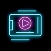 Neon sign showing smartphone playing with progress bar vector