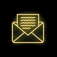 Glowing neon icon of open envelope with letter inside vector