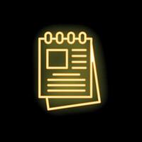 Neon yellow notepad icon glowing on black background vector