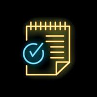 Neon icon of document with check mark showing validation vector