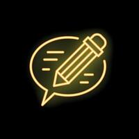 Neon style icon of pencil writing on speech bubble vector