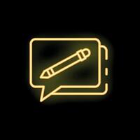 Neon sign of speech bubble with pencil symbolizing content creation process vector